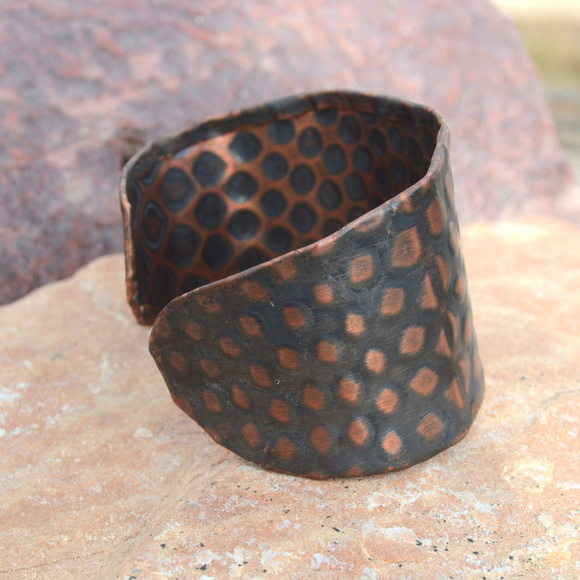 Embossed Copper Snake Skin Wide Cuff Bracelet Boho Snakeskin - Picture 7 of 8